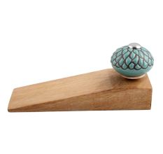 2 Pieces Sage Green And Black Etched Ceramic Wooden Door Stopper